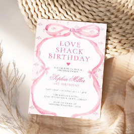 Coquette Rosa Bow Kärlek Shack Birthday Inbjudningar