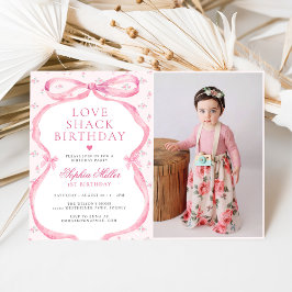 Coquette Rosa Bow Kärlek Shack Birthday Photo Inbjudningar