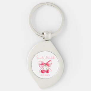 Coquette Rosa Bow Körsbär Sjungande Möhippa Swirl Silverfärgad Nyckelring