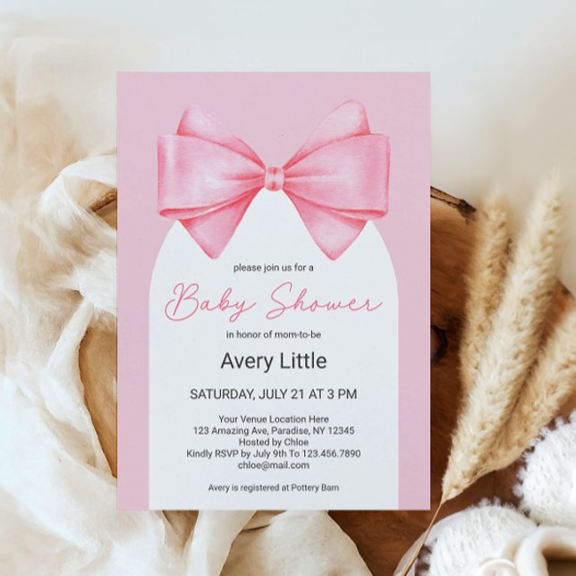Coquette Rosa Bow Modern Girl Baby Shower Inbjudningar (Skapare uppladdad)