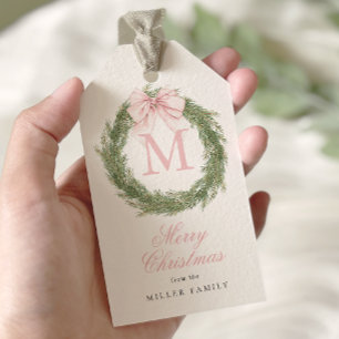 Coquette Rosa Bow Monogram God God Jul Presentetikett