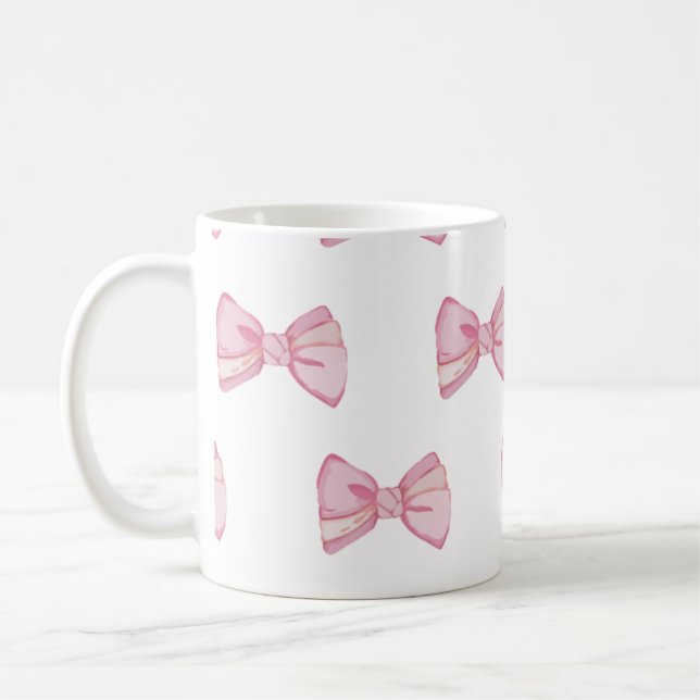 Coquette Rosa Bow Mugg - Cute Aesthetic Coffee Kop (Vänster)
