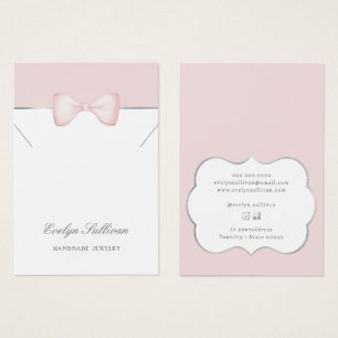 Coquette rosa bow necklace visning card visitkort