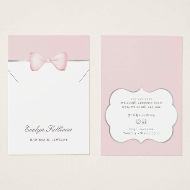 Coquette rosa bow necklace visning card visitkort (Framsida & baksida)