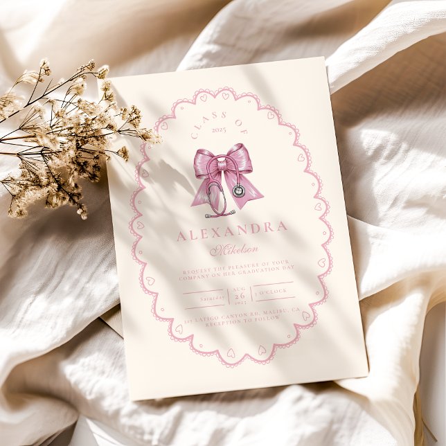 Coquette Rosa Bow Nursing School Student Inbjudningar (Skapare uppladdad)