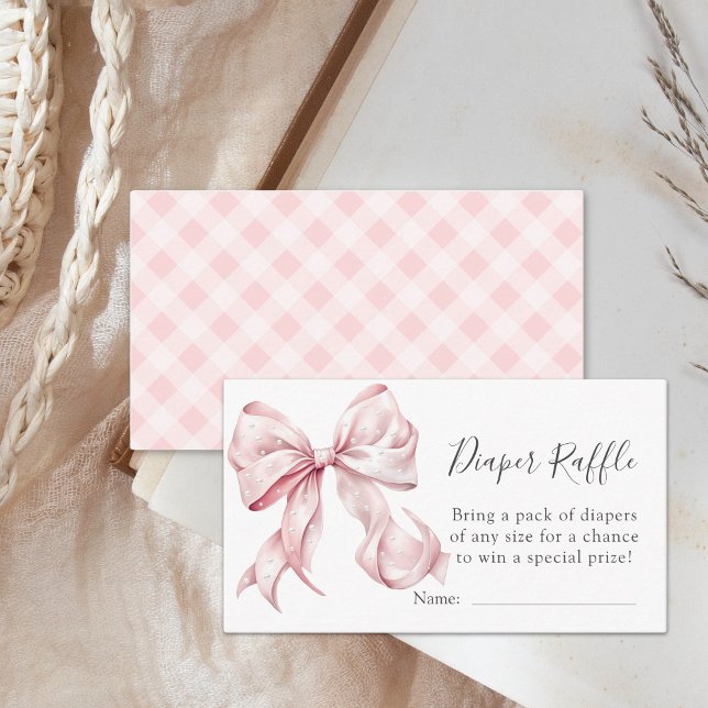 Coquette Rosa Bow Pearls Baby Shower Raffle Tilläggskort (Skapare uppladdad)