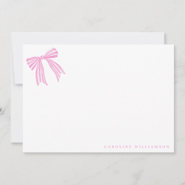Coquette Rosa Bow Personlig Namn Stationery Tack Kort (Framsida)