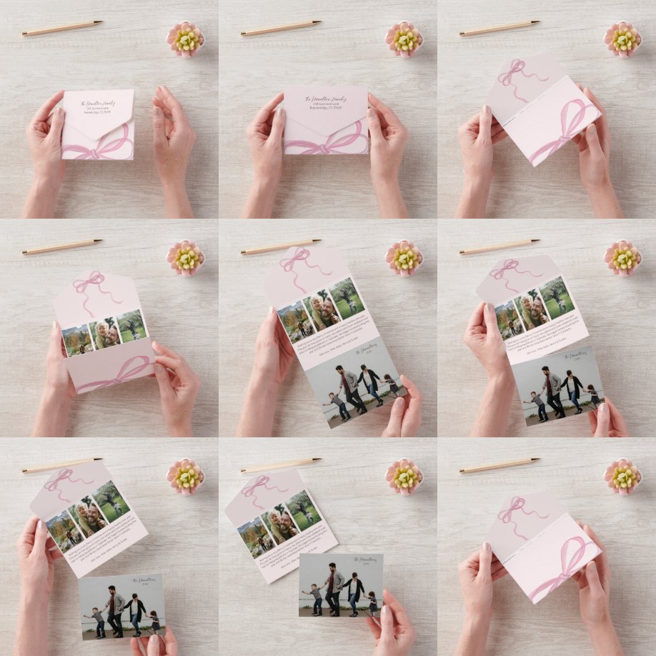 Coquette Rosa Bow Photo Tri-fold All in One Card