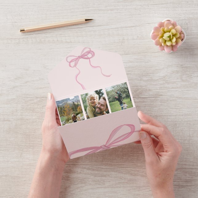 Coquette Rosa Bow Photo Tri-fold All in One Card (Video)