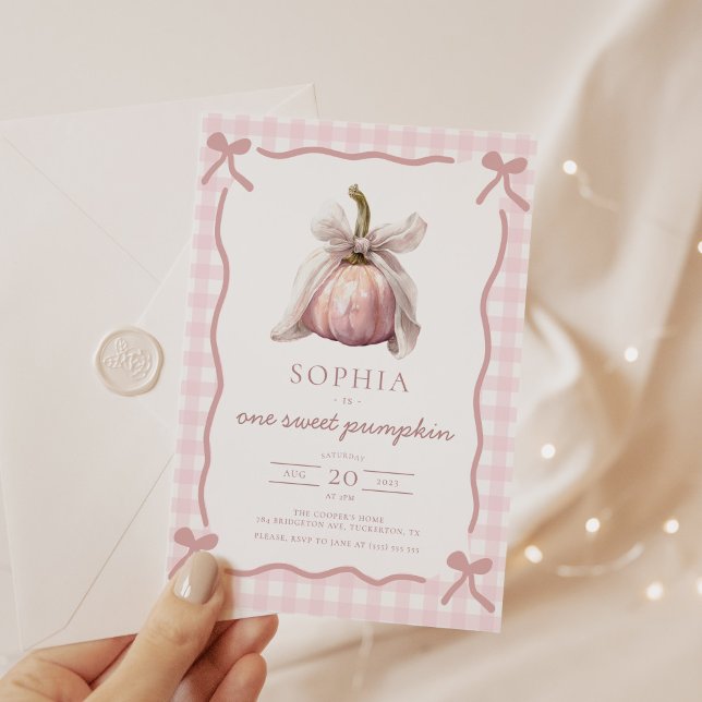 Coquette Rosa Bow Pumpkin Fall 1:a födelsedagen Pa Inbjudningar (Skapare uppladdad)