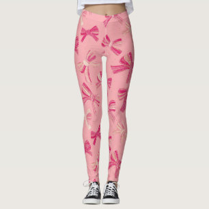 Coquette Rosa Bow Randigt Sömlöst Mönster Leggings
