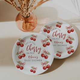 Coquette Rosa Bow Red Cherry på Top Baby Shower