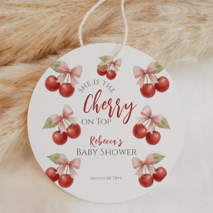 Coquette Rosa Bow Red Cherry på Top Baby Shower Gåvor Etiketter