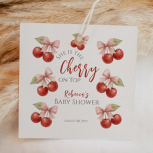 Coquette Rosa Bow Red Cherry på Top Baby Shower Gåvor Etiketter