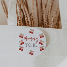 Coquette Rosa Bow Red Cherry på Top Baby Shower Knapp
