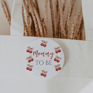 Coquette Rosa Bow Red Cherry på Top Baby Shower Knapp