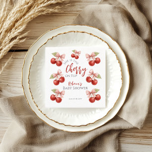 Coquette Rosa Bow Red Cherry på Top Baby Shower Pappersservett