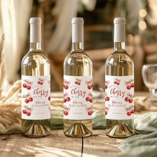 Coquette Rosa Bow Red Cherry på Top Baby Shower Vinflaska Etikett