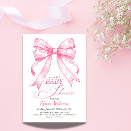 Coquette Rosa Bow Retro Girl Baby Shower Inbjudningar