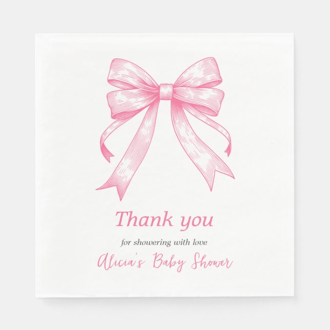 Coquette Rosa Bow Retro Girl Baby Shower Pappersservett (Framsidan)