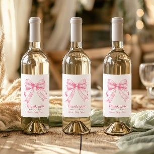 Coquette Rosa Bow Retro Girl Baby Shower Vinflaska Etikett