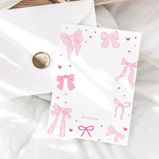 Coquette Rosa Bow Ribbon Anteckningskort (Skapare uppladdad)