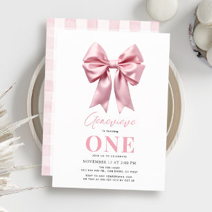 Coquette Rosa Bow Ribbon Girl 1 födelsedag Inbjudningar