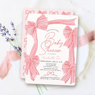 Coquette Rosa Bow/Ribbon Girl Baby Shower Inbjudningar