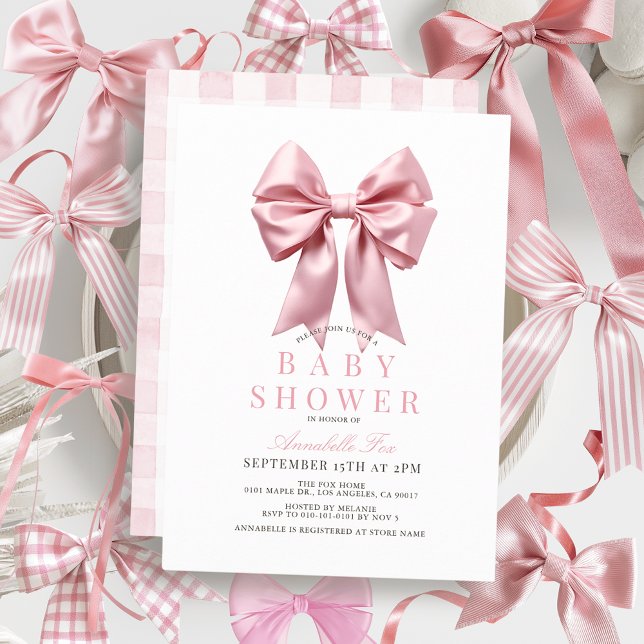 Coquette Rosa Bow Ribbon Girl Baby Shower Inbjudningar (Skapare uppladdad)