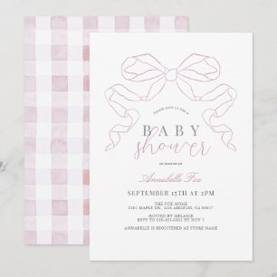 Coquette Rosa Bow/Ribbon Girl Baby Shower Inbjudningar