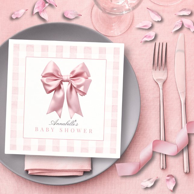 Coquette Rosa Bow Ribbon Girl Baby Shower Pappersservett (Skapare uppladdad)
