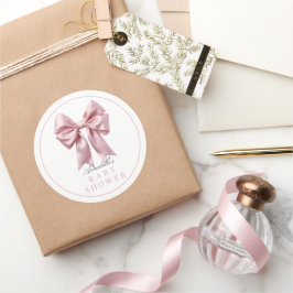 Coquette Rosa Bow Ribbon Girl Baby Shower Runt Klistermärke