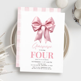 Coquette Rosa Bow Ribbon Girl Birthday Inbjudningar
