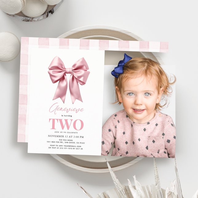 Coquette Rosa Bow Ribbon Girl Birthday Photo Inbjudningar (Skapare uppladdad)