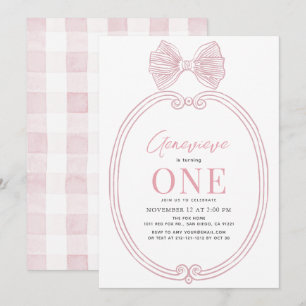 Coquette Rosa Bow Ribbon Ram Girl 1 Birthday Inbjudningar