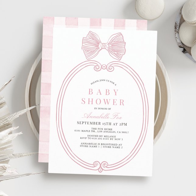 Coquette Rosa Bow Ribbon Ram Girl Baby Shower Inbjudningar (Skapare uppladdad)