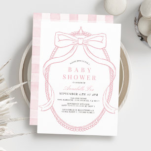 Coquette Rosa Bow/Ribbon Tiara Girl Baby Shower Inbjudningar
