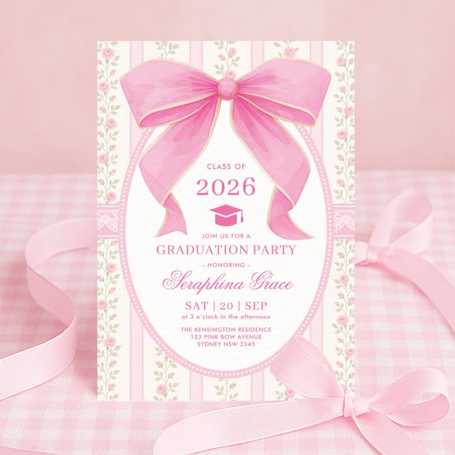 Coquette Rosa Bow Shabby chic Studentfest Inbjudningar (Skapare uppladdad)