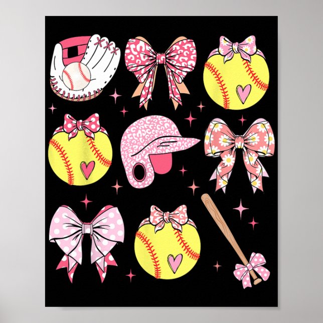 Coquette Rosa Bow Softball Mamma Mors dag Poster (Framsidan)