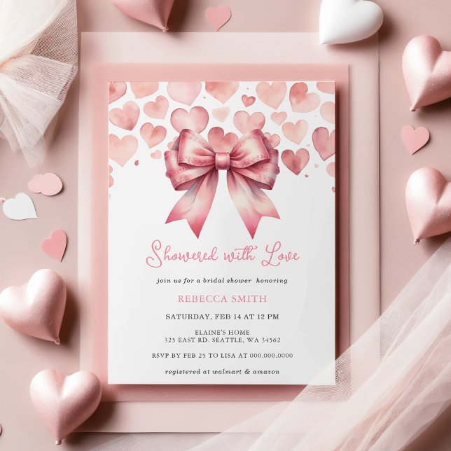 Coquette Rosa Bow Valentines day Möhippa Inbjudningar (Coquette Pink Bow Valentines Day Bridal Shower Invitation)