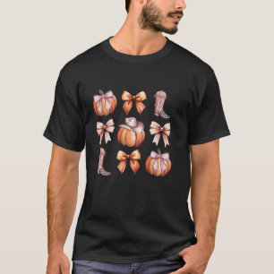 Coquette Rosa Bow Western Boots Pumpkin Cowboy Cow T Shirt