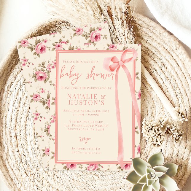 Coquette  Rosa Bow Whimsical Cute Baby Shower Inbjudningar (Skapare uppladdad)