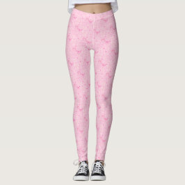 Coquette Rosa Bows Hand plockade Mönster Leggings