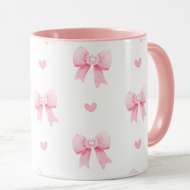 Coquette Rosa Bows & Hearts Mugg (Skapare uppladdad)