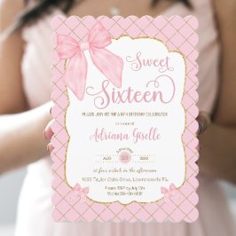 Coquette Rosa Bows Sweet sixteen 16 16:e födelseda Inbjudningar
