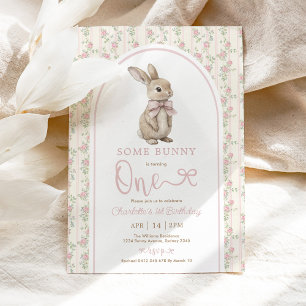 Coquette Rosa Bunny Vintage Rabbit 1:a födelsedag Inbjudningar