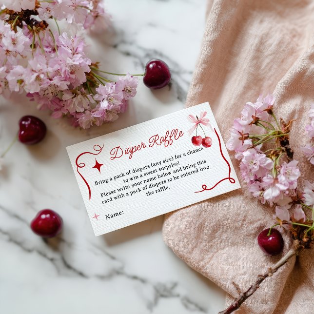 Coquette Rosa Cherry Baby Shower Raffle Tilläggskort (Coquette Pink Cherry Baby Shower Diaper Raffle Enclosure Card)