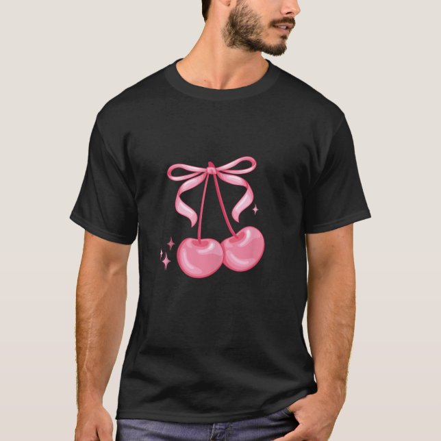 Coquette Rosa Cherry Bow Aesthetic Cute Trend Coqu T Shirt (Framsida)