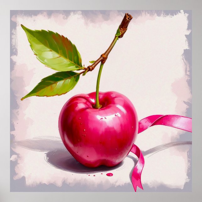 Coquette Rosa Cherry med Löv och Ribbon Poster (Framsidan)