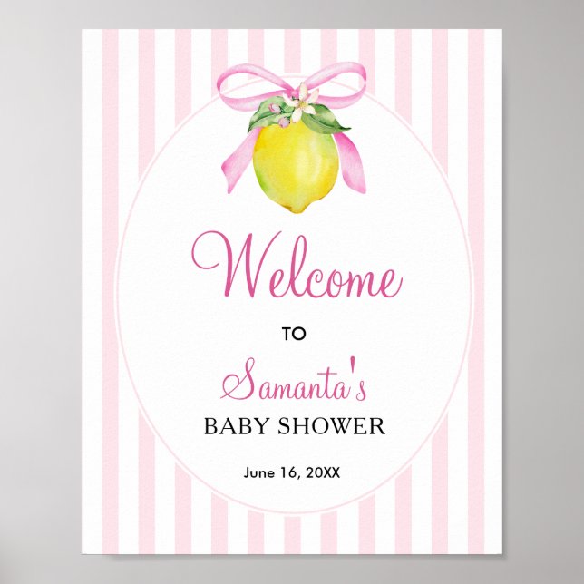 Coquette Rosa Citron Baby Shower Välkomstskylt Poster (Framsidan)